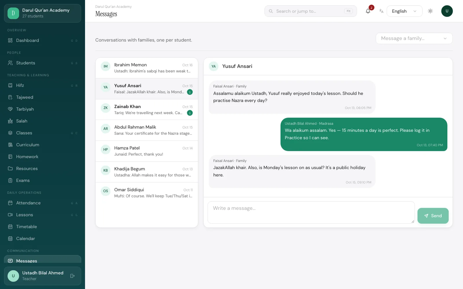 Messages with families
