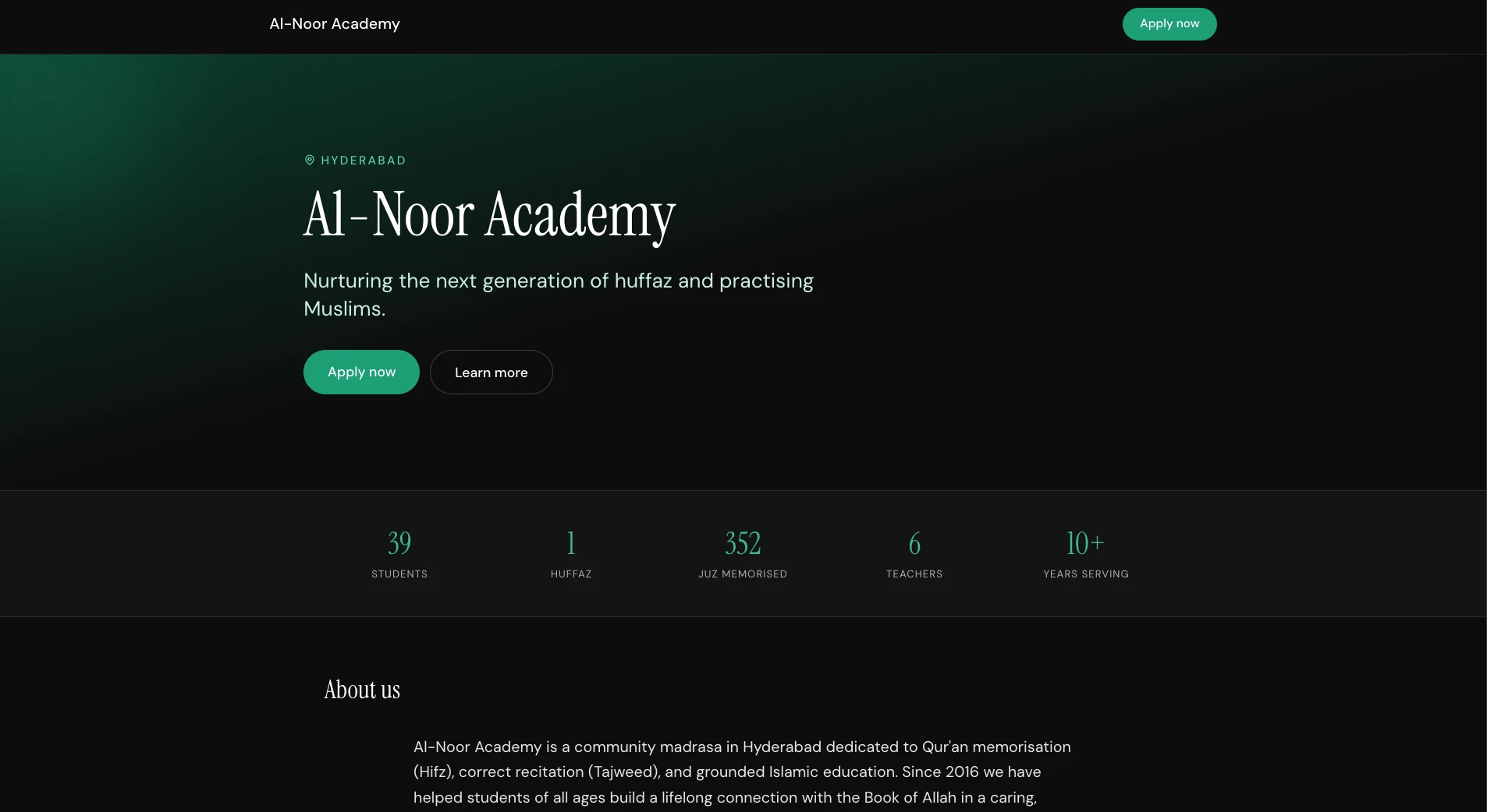 A public madrasa website published with MaktabPro's website builder