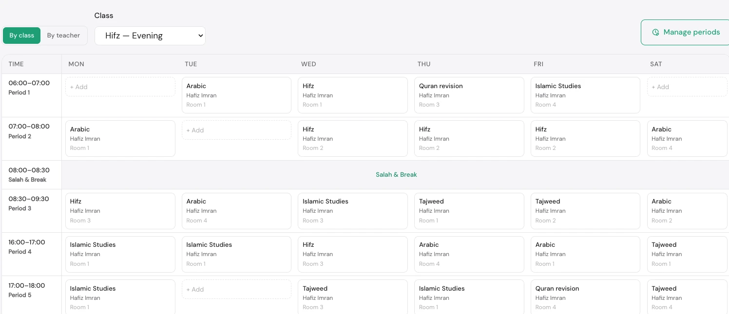 Timetable with teacher-clash detection