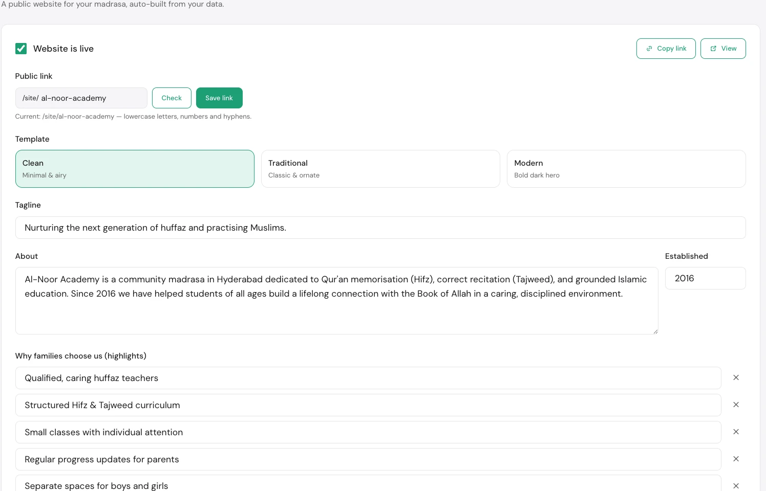 Public website builder
